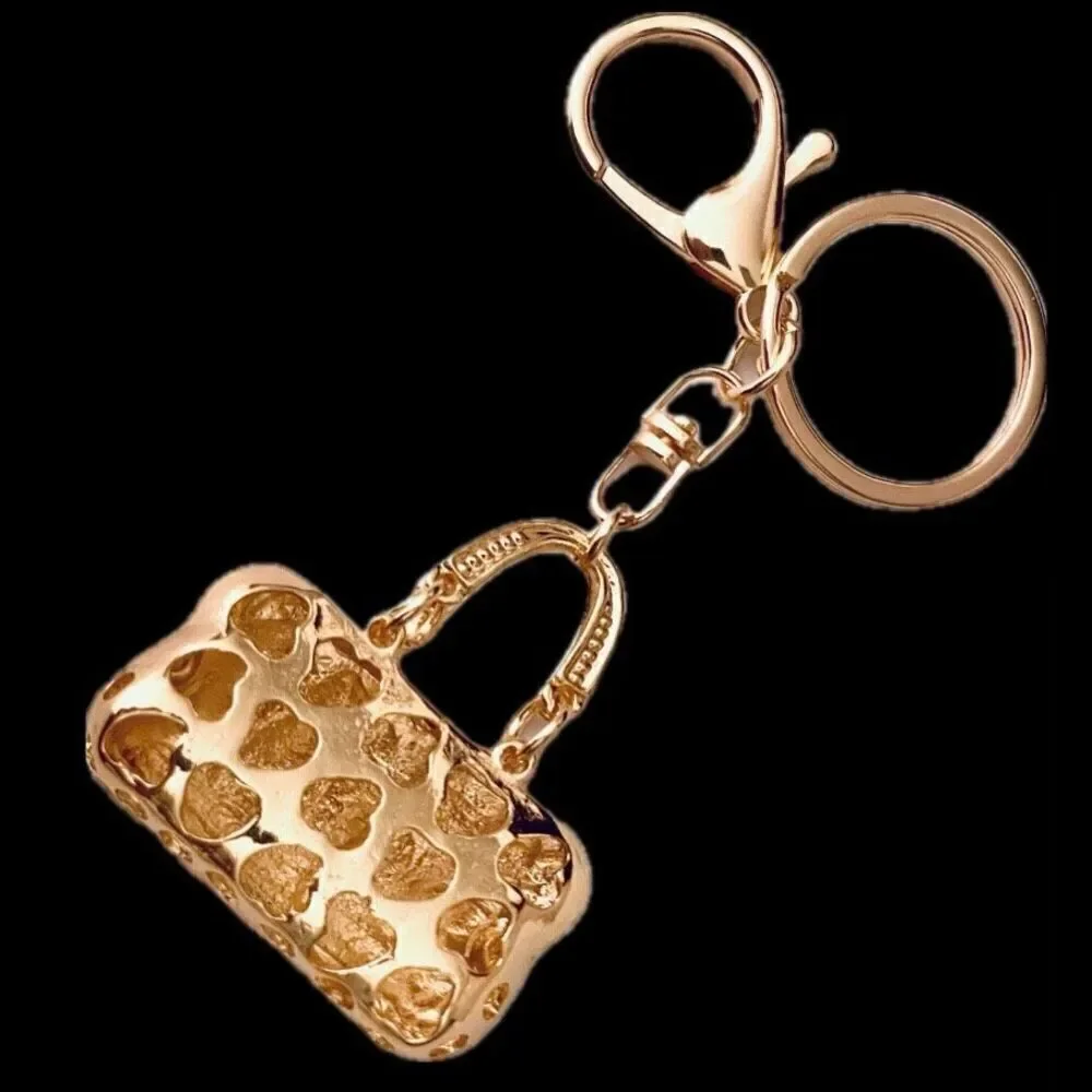 NWT Gorgeous Pink Gold Bling Metal Purse Handbag Lobster  Keyring Key holder